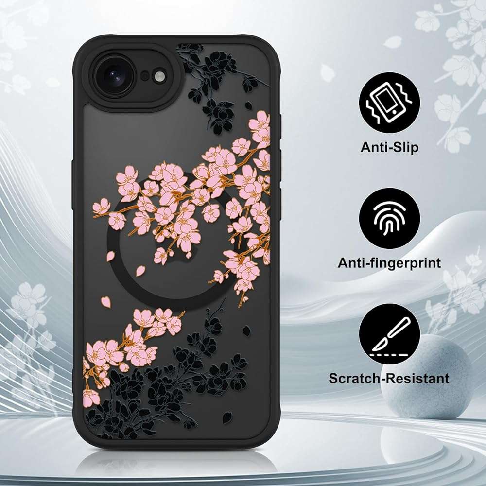 OOK Case for iPhone 16e 2025 and iPhone 17e 2026, 6.1 Inch (Compatible with MagSafe) Floral Flowers Design Phone Cover Soft TPU + Hard PC Anti-Scratch Shockproof Magnetic Case for Women - Pink - Image 5