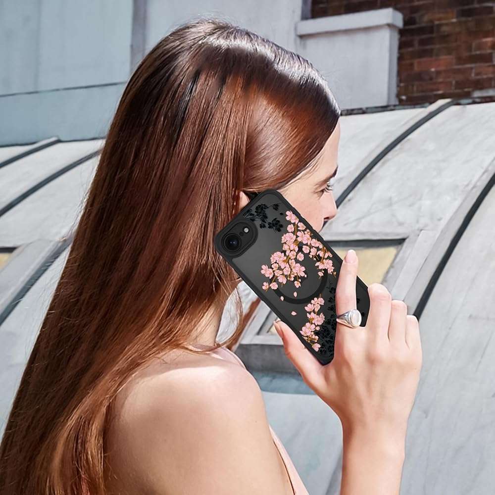 OOK Case for iPhone 16e 2025 and iPhone 17e 2026, 6.1 Inch (Compatible with MagSafe) Floral Flowers Design Phone Cover Soft TPU + Hard PC Anti-Scratch Shockproof Magnetic Case for Women - Pink - Image 6