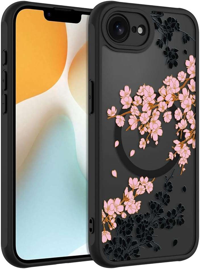 OOK Case for iPhone 16e 2025 and iPhone 17e 2026, 6.1 Inch (Compatible with MagSafe) Floral Flowers Design Phone Cover Soft TPU + Hard PC Anti-Scratch Shockproof Magnetic Case for Women - Pink - Image 7