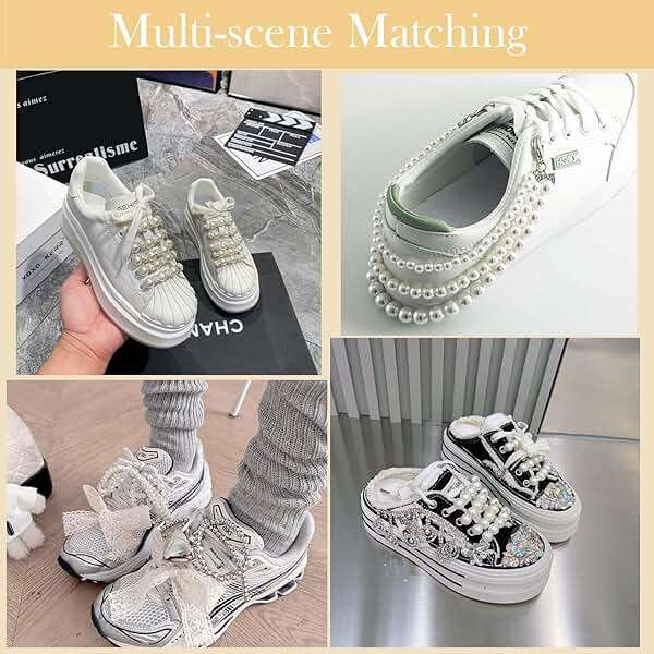 Lospfo 44PCS Shoe Charms for Sneakers Rhinestone Charms for Women Peals Beaded Chain for Shoes DIY Cute Bow/Clips/Jewelry/Pins Shoelace Charms Decoration Shoe Accessories for Gift - Image 4