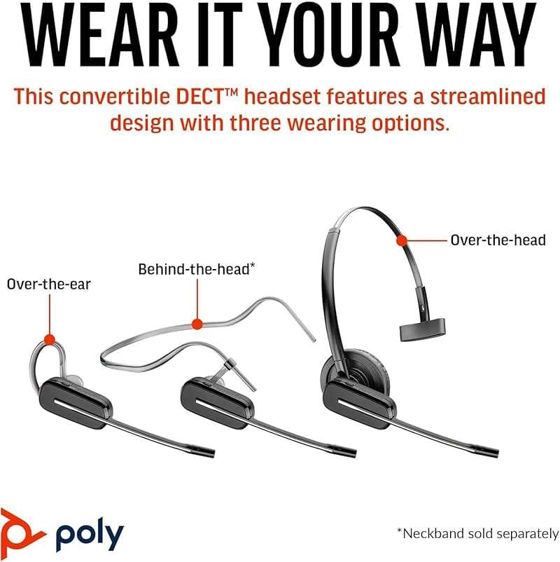 Poly Plantronics CS540 Wireless DECT Headset - Single Ear - Convertible - Noise Cancelling Microphone Bundle Including: Base, Headband, Ear Tips, Goby Labs Headphone Cleaner, Fiber Cloth - Image 3