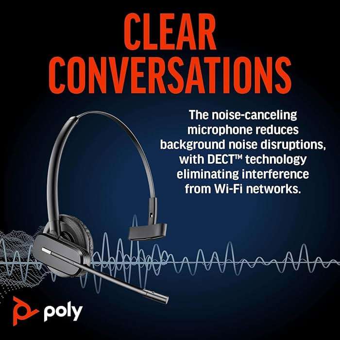 Poly Plantronics CS540 Wireless DECT Headset - Single Ear - Convertible - Noise Cancelling Microphone Bundle Including: Base, Headband, Ear Tips, Goby Labs Headphone Cleaner, Fiber Cloth - Image 4