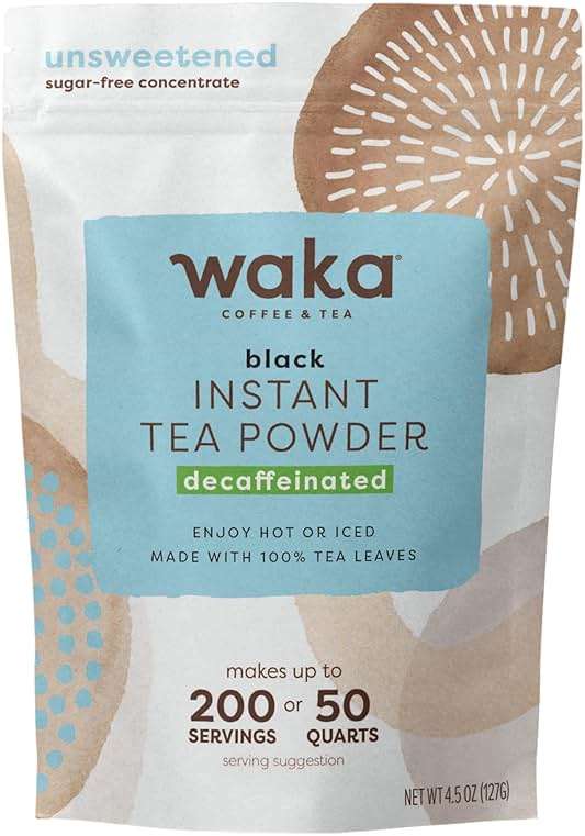Waka Instant Black Tea Mix Pouch, Decaffeinated - 100% Tea Leaves, No Additives, Unsweetened Tea Powder for 50 Quarts or 200 Cups – Easy Quick Hot and Iced Teas (4.5oz) - Image 1