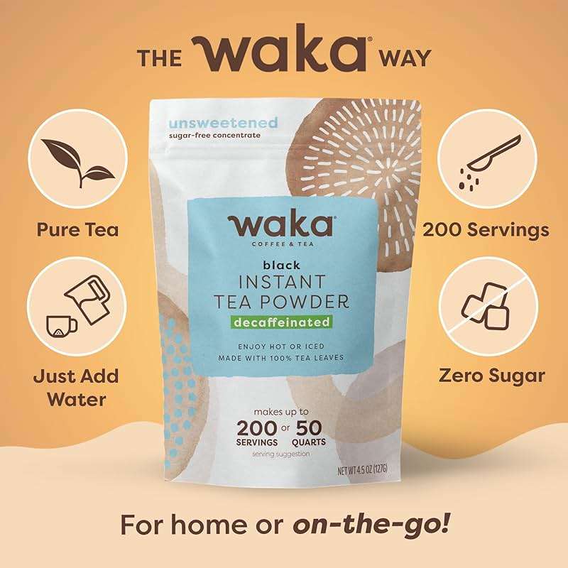 Waka Instant Black Tea Mix Pouch, Decaffeinated - 100% Tea Leaves, No Additives, Unsweetened Tea Powder for 50 Quarts or 200 Cups – Easy Quick Hot and Iced Teas (4.5oz) - Image 4