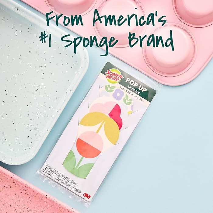 Scotch-Brite Brite Blooms Pop Up Kitchen Sponges, Unique Compressed Kitchen Sponge for Cleaning Gently, Spring Flower Pattern Dish Sponge that Expands with Water, 3 Scrubbing Sponges - Image 11