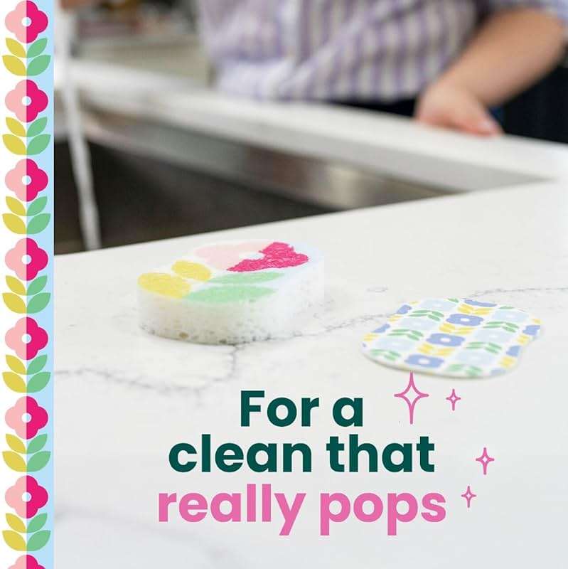 Scotch-Brite Brite Blooms Pop Up Kitchen Sponges, Unique Compressed Kitchen Sponge for Cleaning Gently, Spring Flower Pattern Dish Sponge that Expands with Water, 3 Scrubbing Sponges - Image 5