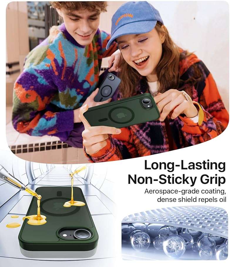Eastinbox Magnetic Shockproof for iPhone 17e & iPhone 16e Case [Compatible with MagSafe] [Military-Grade Protection] Anti-Yellowing, Matte Protective Phone Case for iPhone 17 e/16 e 6.1", Green - Image 5
