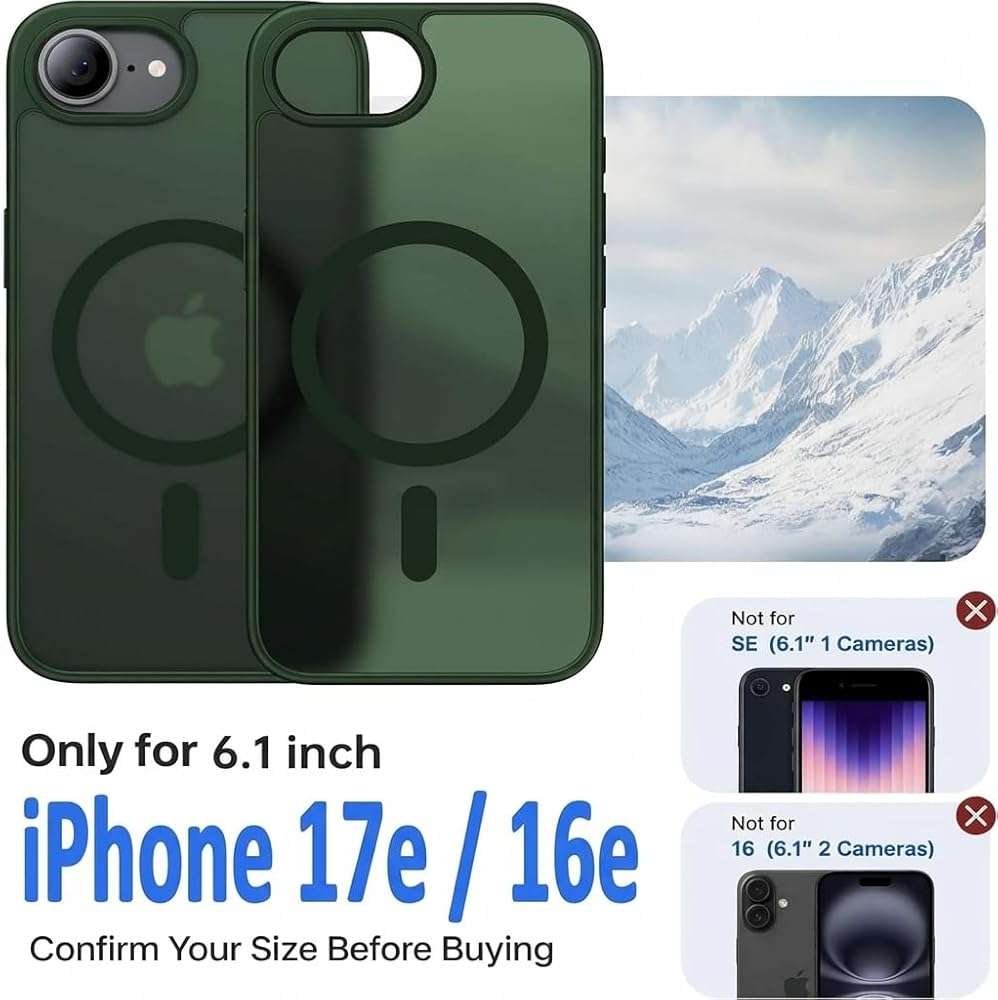 Eastinbox Magnetic Shockproof for iPhone 17e & iPhone 16e Case [Compatible with MagSafe] [Military-Grade Protection] Anti-Yellowing, Matte Protective Phone Case for iPhone 17 e/16 e 6.1", Green - Image 6