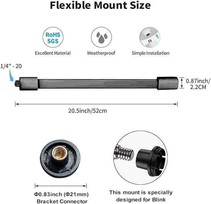 Tonton 2-Pack Flexible Twist Mount for Blink Outdoor 4 (4th Gen) / (3rd Gen), Blink Mini, Blink XT, XT2, 20.5in Gooseneck Blink Outdoor Camera Mount, No-Drill, Tool-Free Adjustable Camera Holder Black - Image 2