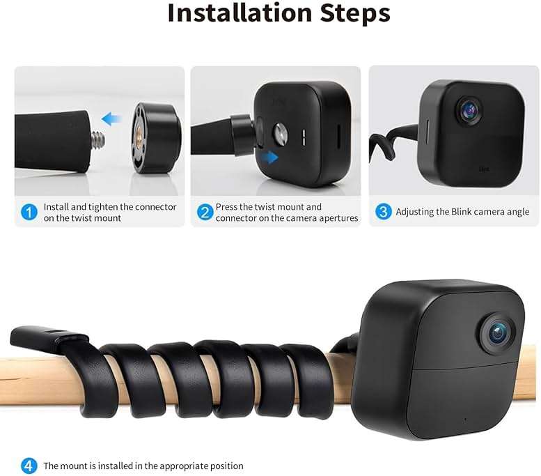 Tonton 2-Pack Flexible Twist Mount for Blink Outdoor 4 (4th Gen) / (3rd Gen), Blink Mini, Blink XT, XT2, 20.5in Gooseneck Blink Outdoor Camera Mount, No-Drill, Tool-Free Adjustable Camera Holder Black - Image 3