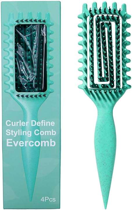 Evercomb Curl Defining Brush for Curly Hair - Detangling & Styling with Lightweight Ergonomic Nylon Bristles, Enhance Curls, Reduce Frizz/Breakage for Women (Green 1Pcs) - Image 1