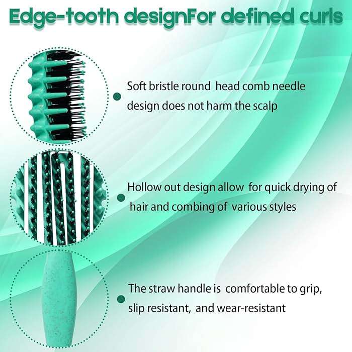 Evercomb Curl Defining Brush for Curly Hair - Detangling & Styling with Lightweight Ergonomic Nylon Bristles, Enhance Curls, Reduce Frizz/Breakage for Women (Green 1Pcs) - Image 3