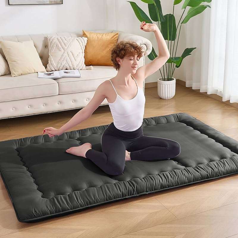 VIPBED Japanese Floor Futon Mattress Queen Size, 4" Thicken Foldable Mattress Tatami Mat Sleeping Pad, 25D Foam Filled Traditional Shiki Futon (shikibuton), Designed in Japan (Black 60"x 80") - Image 8