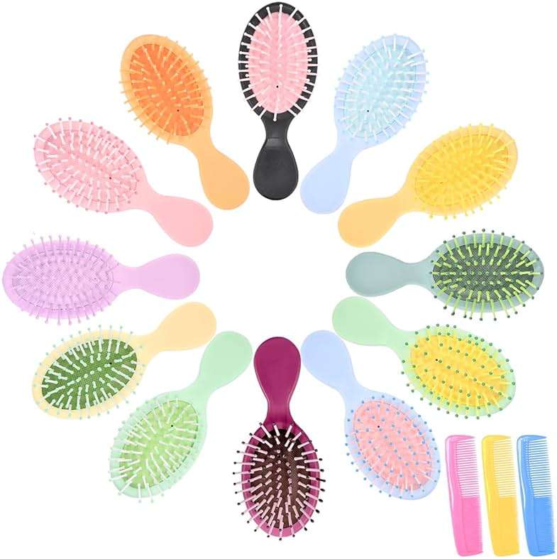15 Pack Mini Wet Hair Brush Mini Detangling Brush for Wet & Dry Hair, Compact Travel Hairbrush for Teens & Adults, Perfect for Bridesmaid Gifts, Party Favors - Image 1