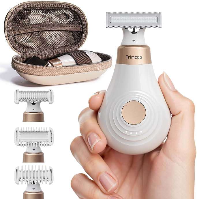 Trimcoo Mini Bikini Trimmer for Women - Intimate Pubic Hair Removal, Electric Body Groomer, Small Portable Wet/Dry Shaver, Magnetic Blade, USB-C Rechargeable with Travel Case, Easy to Clean (White) - Image 1