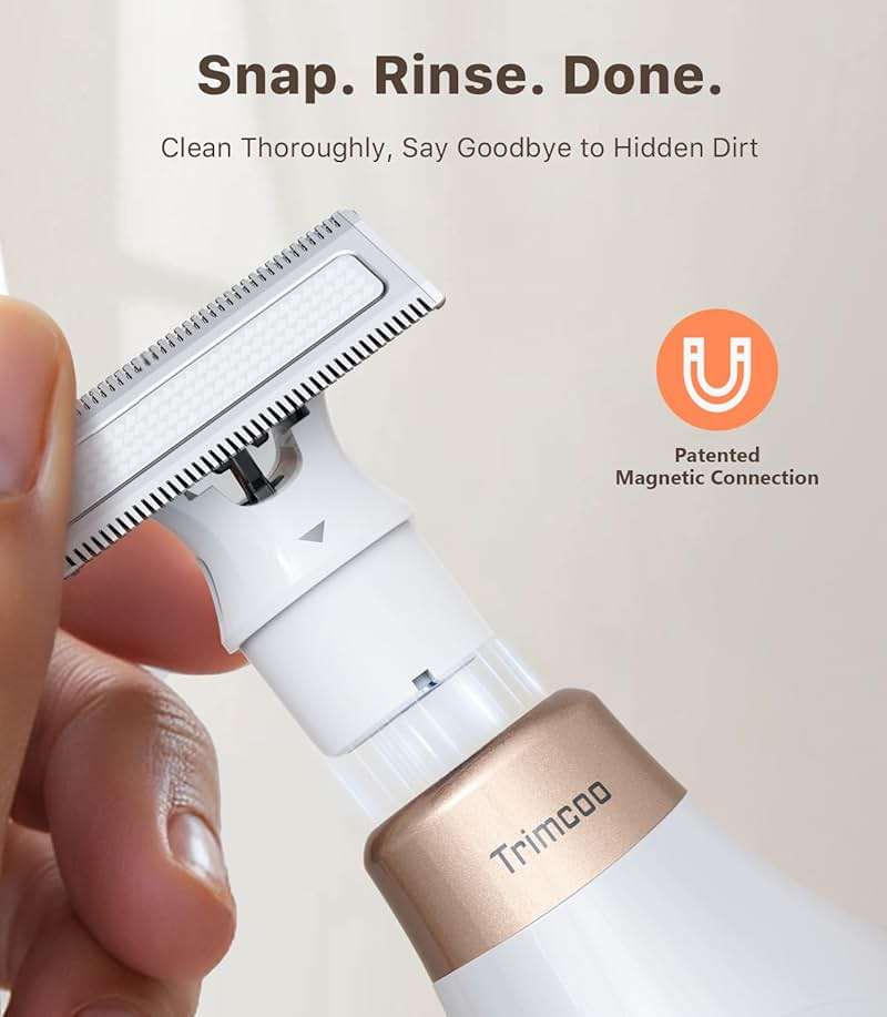 Trimcoo Mini Bikini Trimmer for Women - Intimate Pubic Hair Removal, Electric Body Groomer, Small Portable Wet/Dry Shaver, Magnetic Blade, USB-C Rechargeable with Travel Case, Easy to Clean (White) - Image 7