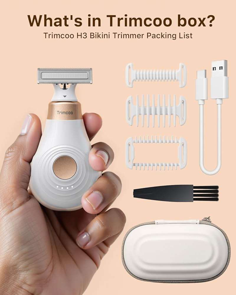 Trimcoo Mini Bikini Trimmer for Women - Intimate Pubic Hair Removal, Electric Body Groomer, Small Portable Wet/Dry Shaver, Magnetic Blade, USB-C Rechargeable with Travel Case, Easy to Clean (White) - Image 9