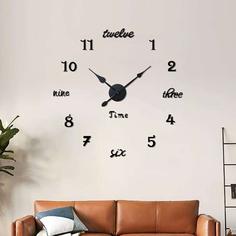 Lucktime Modern Frameless Large Wall Clock Battery Operated 3D Mirror Big DIY Decorative Wall Clocks for Living Room Decor (Black) - Image 1
