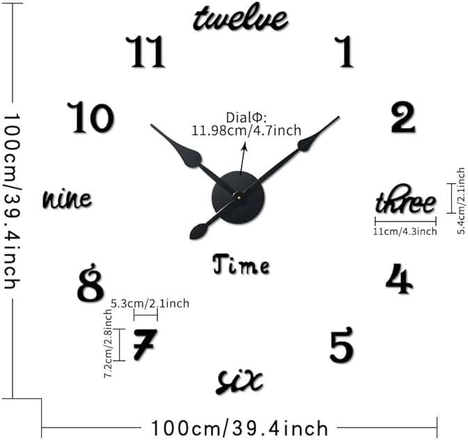 Lucktime Modern Frameless Large Wall Clock Battery Operated 3D Mirror Big DIY Decorative Wall Clocks for Living Room Decor (Black) - Image 2
