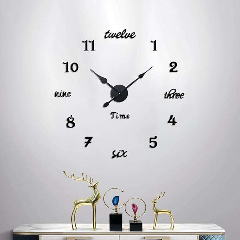 Lucktime Modern Frameless Large Wall Clock Battery Operated 3D Mirror Big DIY Decorative Wall Clocks for Living Room Decor (Black) - Image 3