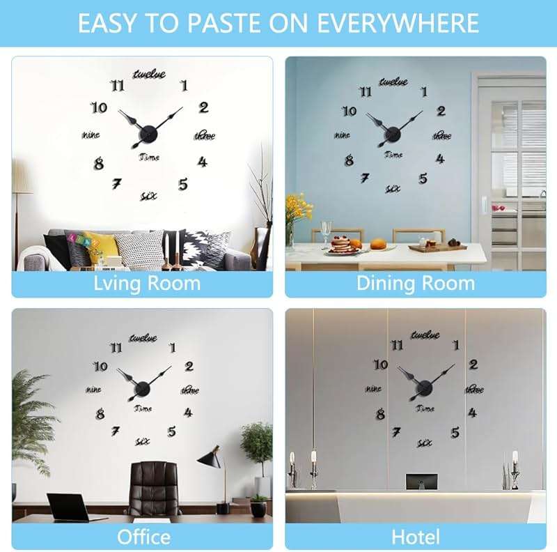 Lucktime Modern Frameless Large Wall Clock Battery Operated 3D Mirror Big DIY Decorative Wall Clocks for Living Room Decor (Black) - Image 4
