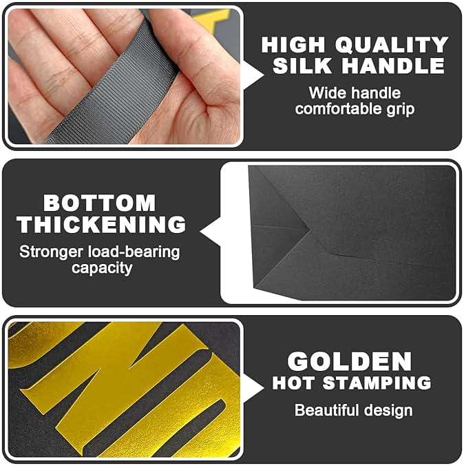 LUOKER 5 Senses Gift Bags for Him,12.6" Double Sided Gold Stamping Word,Five Senses Gift Bags with Ribbon Handles,Black Bag for Wedding Anniversary,Party,Birthday,Mother's Day - Image 3