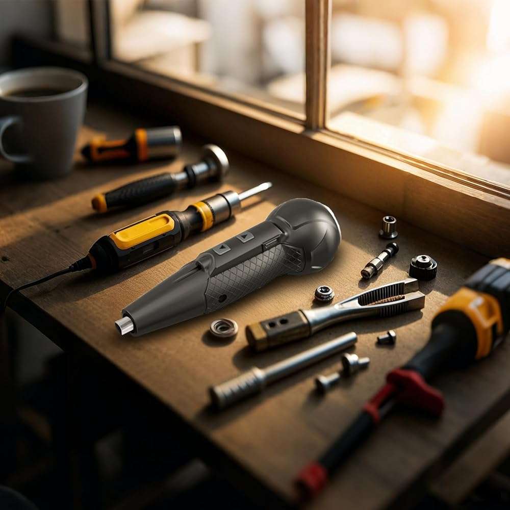 XLX 3.7V Cordless Electric Screwdriver Rechargeable portable Mini Rotary Home Gadget,Automatic Manual all in one with LED Light and USB- Type C Charging Cable Black - Image 2