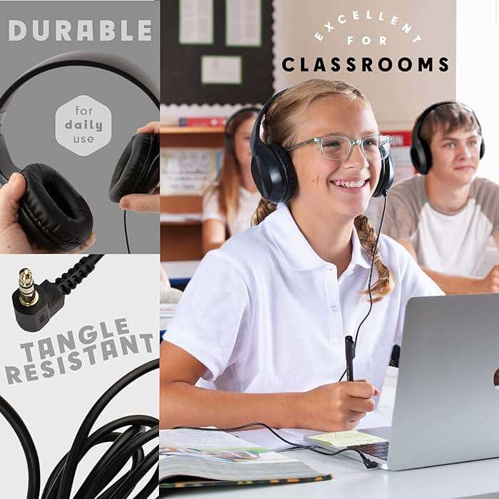 Sonitum Classroom Headphones-Bulk 10-Pack, with Microphone Student On Ear Comfy Swivel Earphones for Library, School, Airplane, Kids-for Online Learning and Travel, HQ Stereo Sound 3.5mm Jack (Black) - Image 2