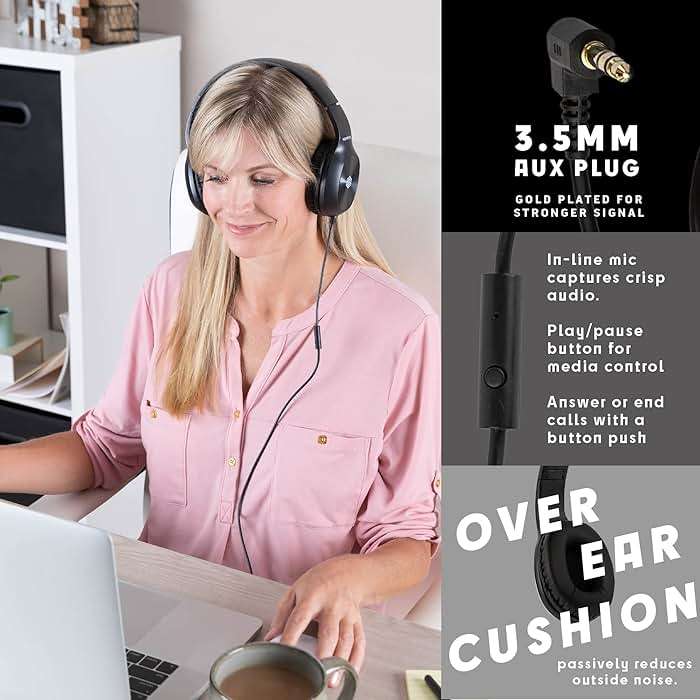 Sonitum Classroom Headphones-Bulk 10-Pack, with Microphone Student On Ear Comfy Swivel Earphones for Library, School, Airplane, Kids-for Online Learning and Travel, HQ Stereo Sound 3.5mm Jack (Black) - Image 3