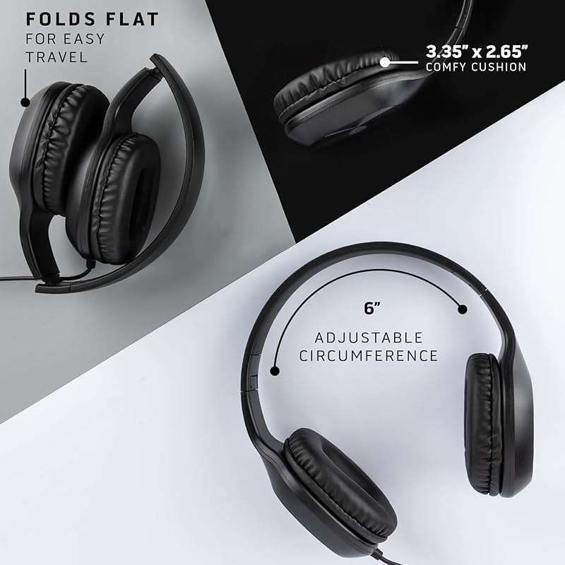 Sonitum Classroom Headphones-Bulk 10-Pack, with Microphone Student On Ear Comfy Swivel Earphones for Library, School, Airplane, Kids-for Online Learning and Travel, HQ Stereo Sound 3.5mm Jack (Black) - Image 4