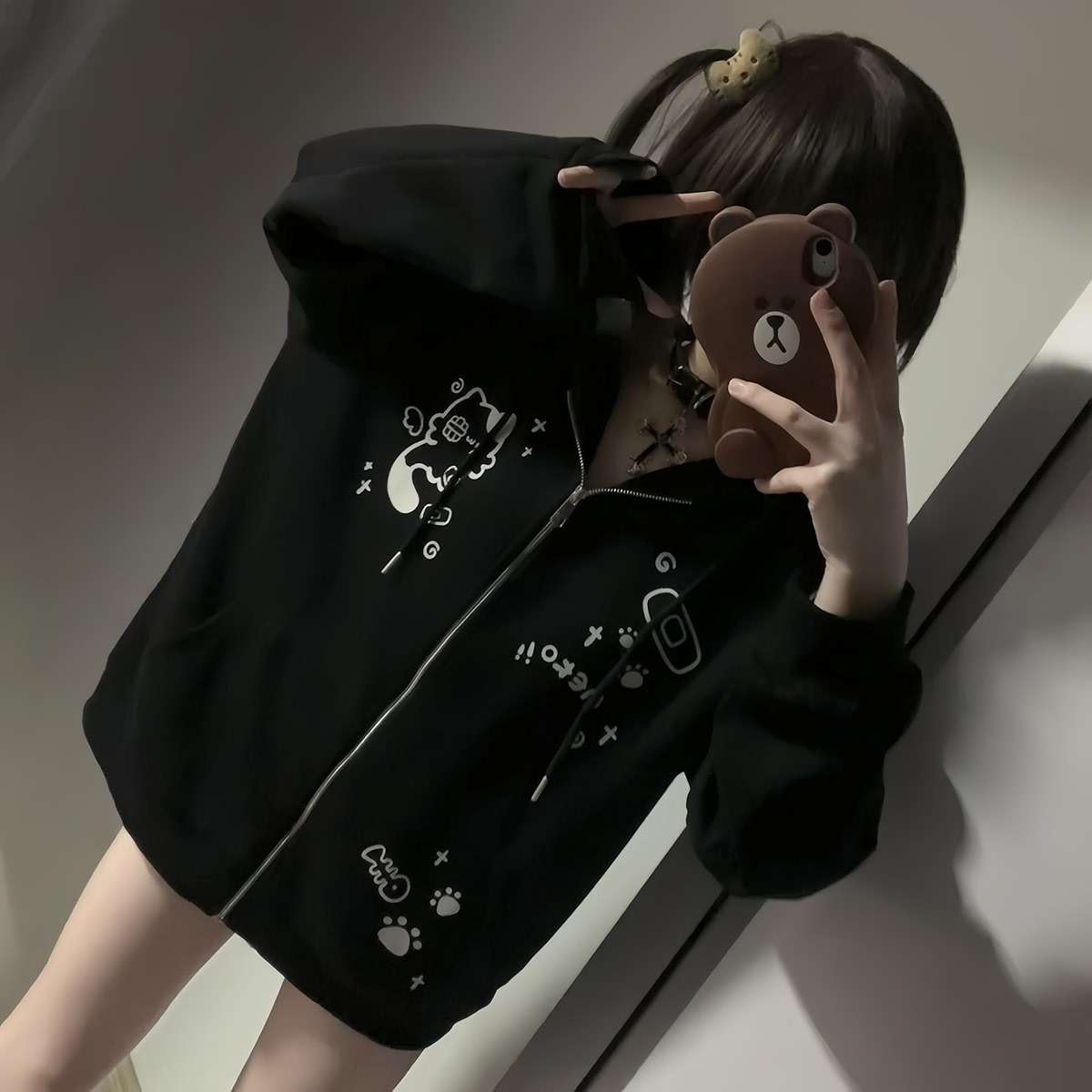 Dynict Womens Y2K Zip Up Cute Graphic Hoodies Cat Ears Casual Cartoon Harajuku Kawaii Clothes Oversize Streetwear Jacket - Image 3