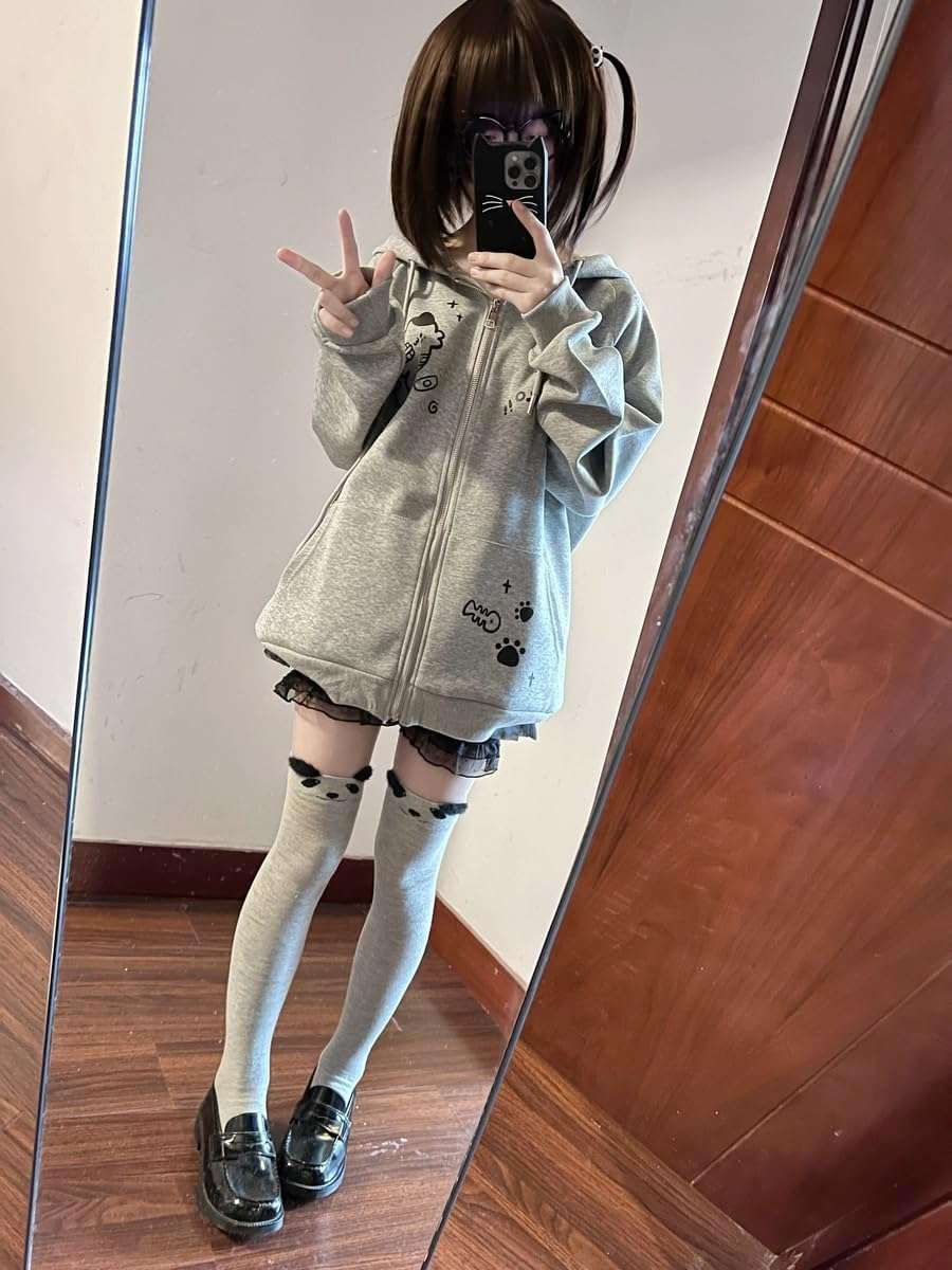 Dynict Womens Y2K Zip Up Cute Graphic Hoodies Cat Ears Casual Cartoon Harajuku Kawaii Clothes Oversize Streetwear Jacket - Image 4