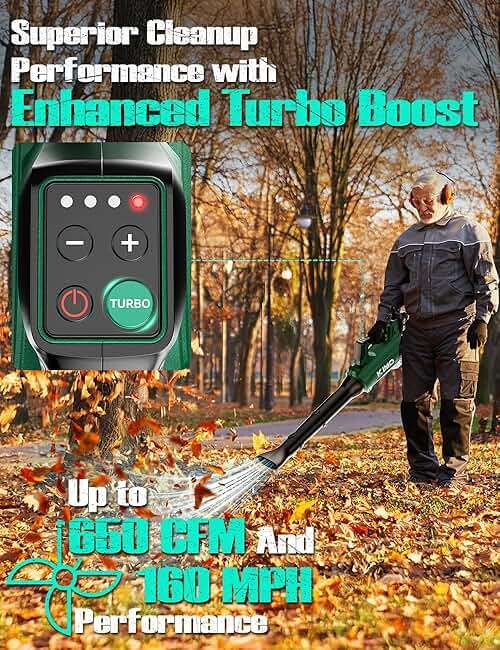 KIMO Leaf Blower Cordless with Battery and Charger, 650CFM 160MPH, Turbo Mode and 4 Speeds, Brushless Motor, 2 Pack 4000mAh Battery Powered Leaf Blowers for Lawn Care, Shoulder Strap, 3 Extended Tube - Image 3