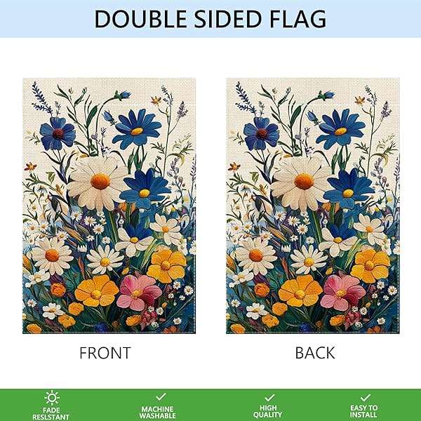 Spring Colorful Floral Garden Flag 12x18 Inch Double Sided Welcome Summer Small Daisy Flower Yard Outdoor Flag House Holiday Outside Decoration - Image 8