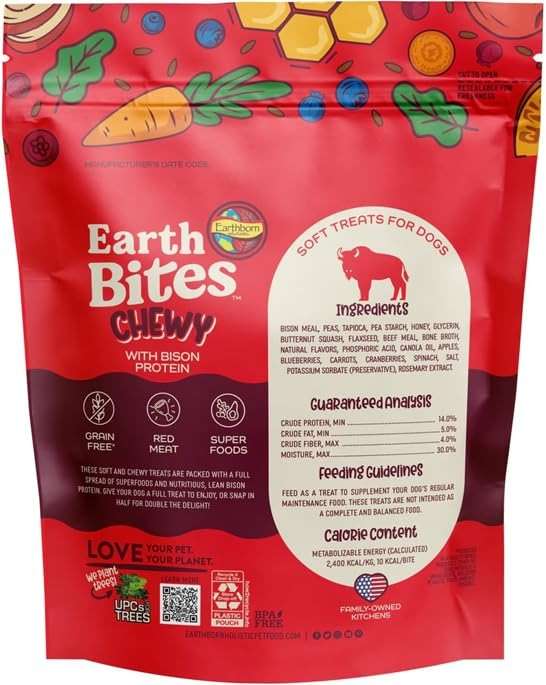 Earthborn-Holistic Dog Treats Chewy Variety Pack - 4 Delicious Earth Bites Flavors: Lamb, Bison, Turkey, & Salmon (7oz Each) - Image 2