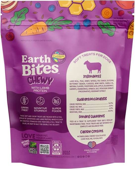 Earthborn-Holistic Dog Treats Chewy Variety Pack - 4 Delicious Earth Bites Flavors: Lamb, Bison, Turkey, & Salmon (7oz Each) - Image 3