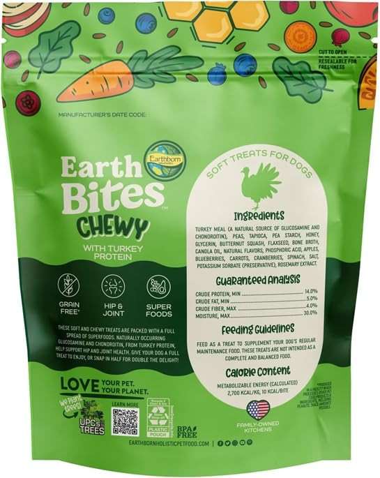 Earthborn-Holistic Dog Treats Chewy Variety Pack - 4 Delicious Earth Bites Flavors: Lamb, Bison, Turkey, & Salmon (7oz Each) - Image 4