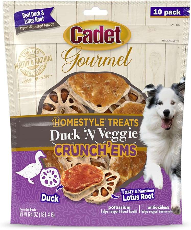 Cadet Gourmet Crunch'ems Homestyle Dog Treats, Natural Dog Chews with Real Chicken and Lotus Root, Duck 'N Veggie Flavor, 10 Count (Pack of 1) - Image 1