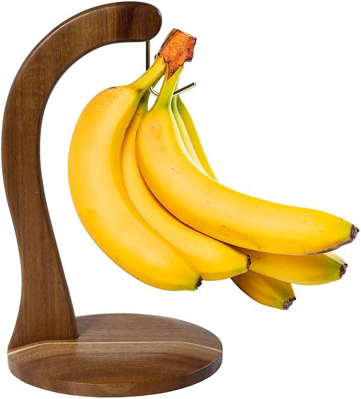 Totally Bamboo Rock & Branch Acacia Wood Banana Holder, Wooden Banana Hanger Stand with Metal Hook - Image 1