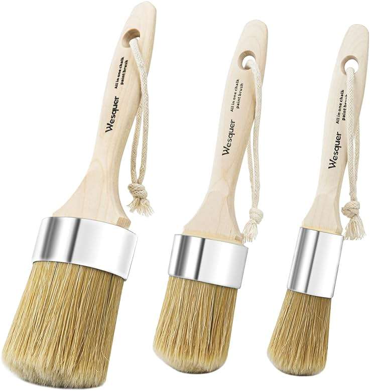 Wesquer Chalk Paint Brush Natural Bristle Round Paint Brush Wax Brushes for Waxing Furniture, Painting Stencil, Home Decor, DIY Art Crafts, Watercolor, Graffiti Creation - 3Pack - Image 1