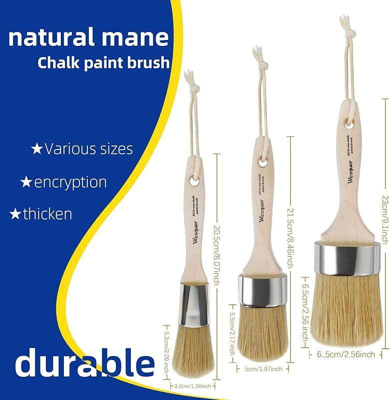 Wesquer Chalk Paint Brush Natural Bristle Round Paint Brush Wax Brushes for Waxing Furniture, Painting Stencil, Home Decor, DIY Art Crafts, Watercolor, Graffiti Creation - 3Pack - Image 2