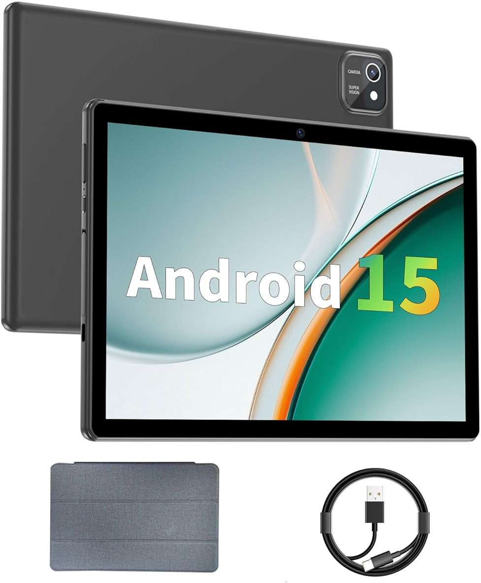 aiprotablet Tablet 10 inch Android 15 Tablets, 12GB RAM 64GB ROM 1TB Expand, Quad-Core Processor, 1280x800 LCD Touch Screen, WiFi 5, Dual Camera, BT5.0, 6000mAh Battery (Black) - Image 1