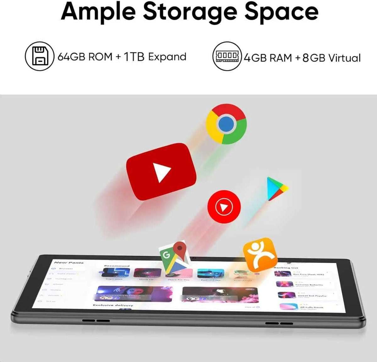 aiprotablet Tablet 10 inch Android 15 Tablets, 12GB RAM 64GB ROM 1TB Expand, Quad-Core Processor, 1280x800 LCD Touch Screen, WiFi 5, Dual Camera, BT5.0, 6000mAh Battery (Black) - Image 5