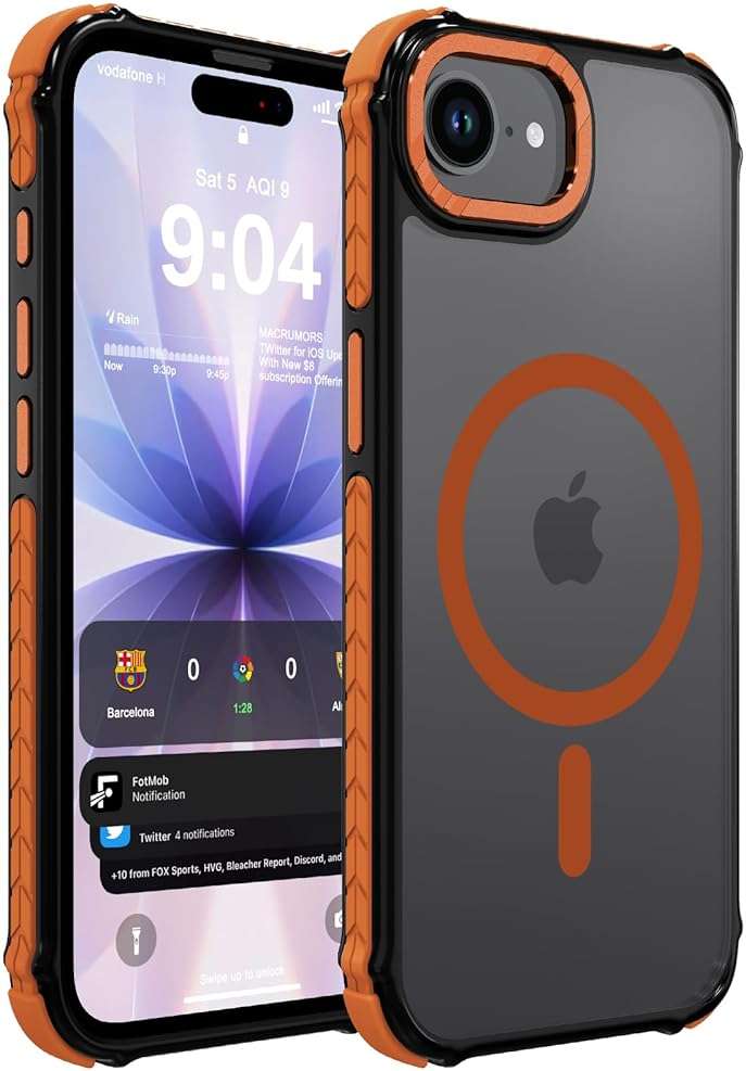 DEERLAMN Strong Magnetic Case for iPhone 16e/iPhone 17e 6.1-Inch,[Compatible with Magsafe][Military Grade Drop Protection] Translucent Matte Shockproof Protective Phone Cover-Frosted Orange - Image 1