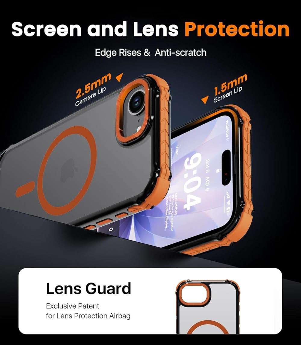 DEERLAMN Strong Magnetic Case for iPhone 16e/iPhone 17e 6.1-Inch,[Compatible with Magsafe][Military Grade Drop Protection] Translucent Matte Shockproof Protective Phone Cover-Frosted Orange - Image 5