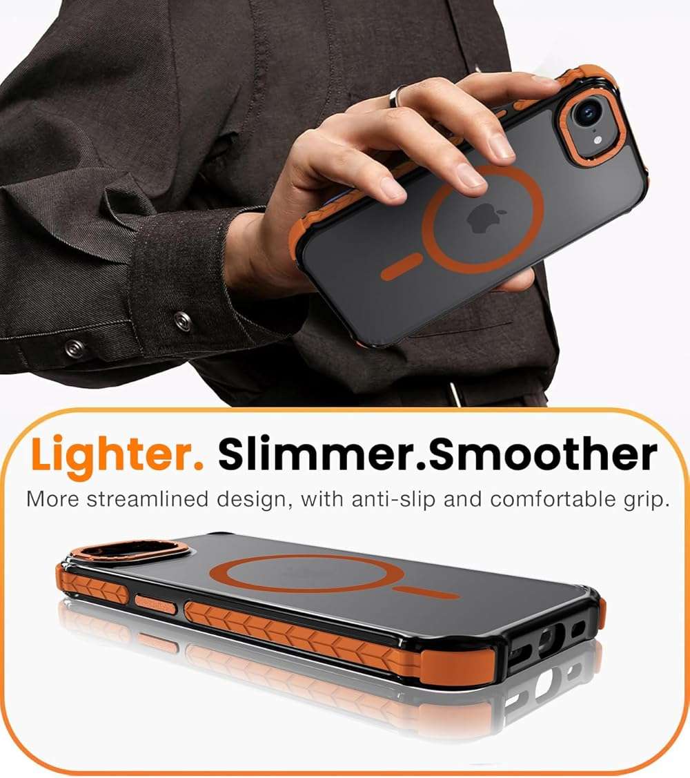 DEERLAMN Strong Magnetic Case for iPhone 16e/iPhone 17e 6.1-Inch,[Compatible with Magsafe][Military Grade Drop Protection] Translucent Matte Shockproof Protective Phone Cover-Frosted Orange - Image 6