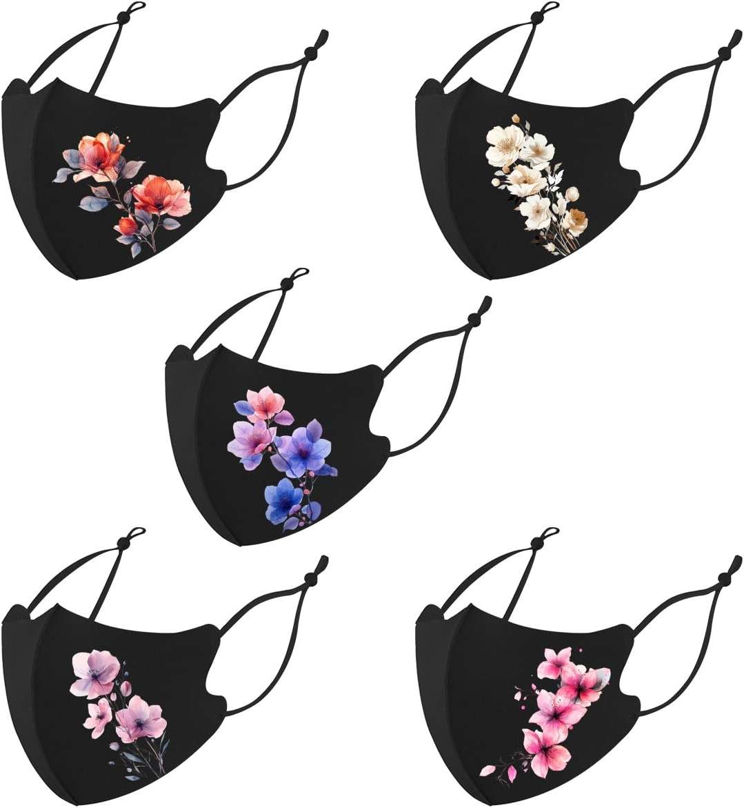 OMG Decor Reusable Cloth Washable Ice Silk Cloth Face Masks,Adjustable Fancy Flower Pattern Cloth Mask for Adult - Image 2