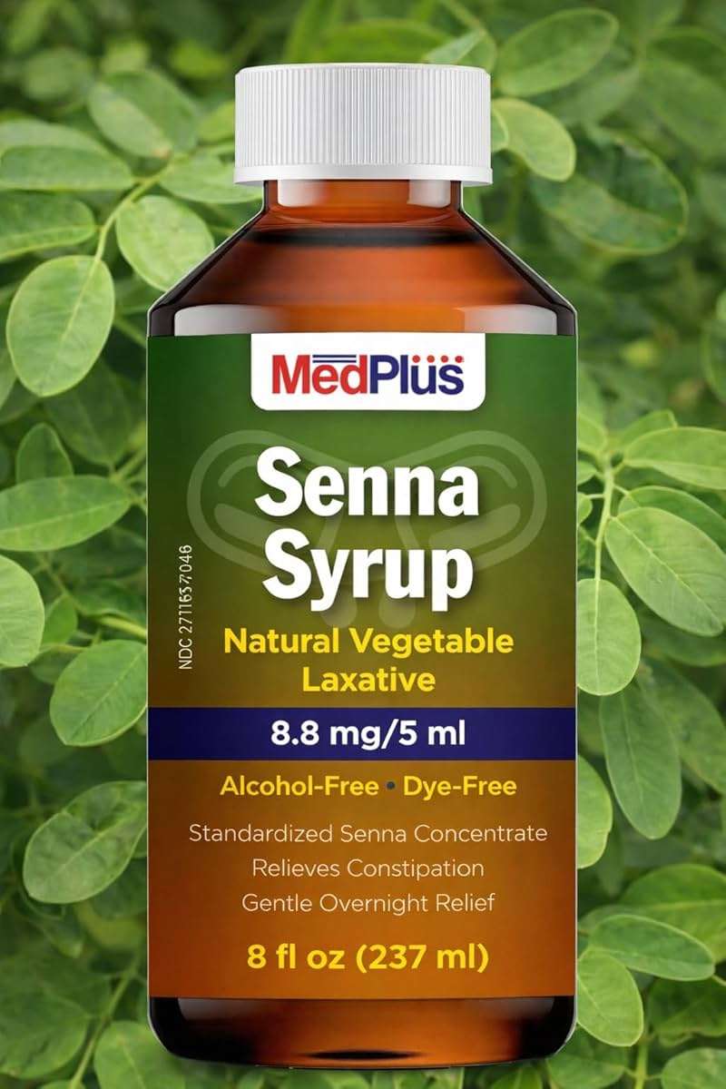MedPlus Natural Vegetable Laxative - Senna Syrup 8.8mg/5ml - Constipation Relief - Chocolate Flavor - Compared to Senokot® Syrup - Made in USA - Image 1