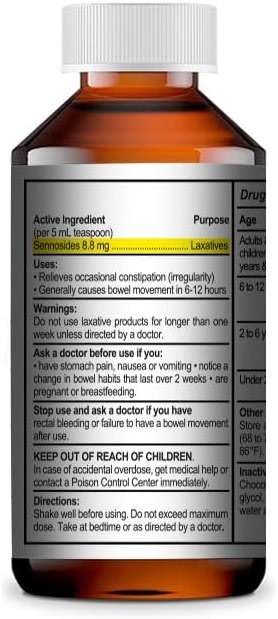 MedPlus Natural Vegetable Laxative - Senna Syrup 8.8mg/5ml - Constipation Relief - Chocolate Flavor - Compared to Senokot® Syrup - Made in USA - Image 2