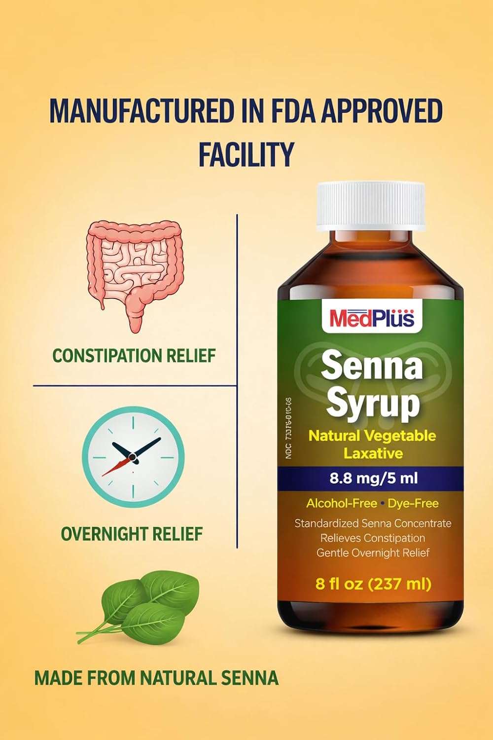 MedPlus Natural Vegetable Laxative - Senna Syrup 8.8mg/5ml - Constipation Relief - Chocolate Flavor - Compared to Senokot® Syrup - Made in USA - Image 6